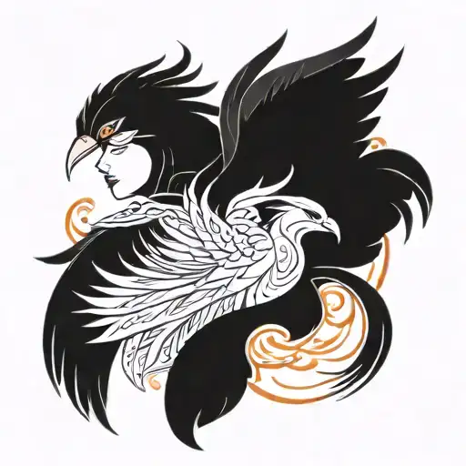 Suggestive Image Of A Phoenix And A Woman Overlapping As They Take Flight