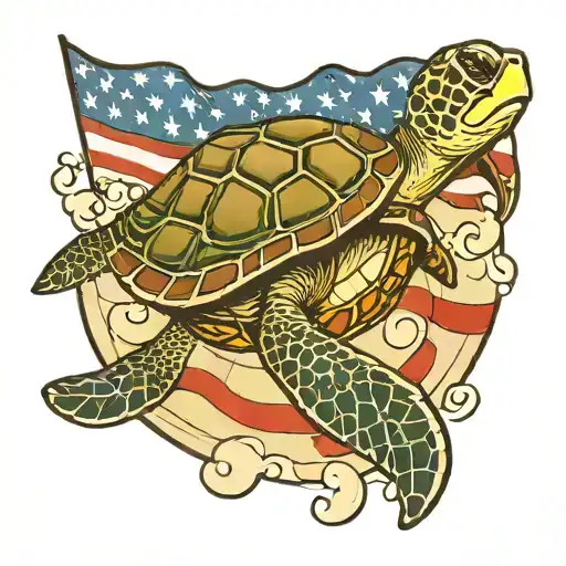 An American Flag Patterned Sea Turtle Swimming In A Baseball Diamond