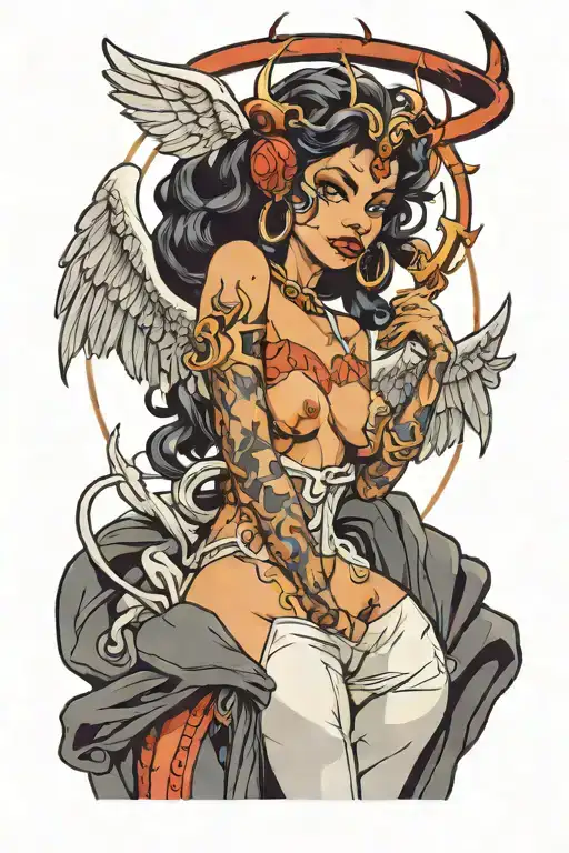 Devil Woman With A Halo And Angel Clothing
