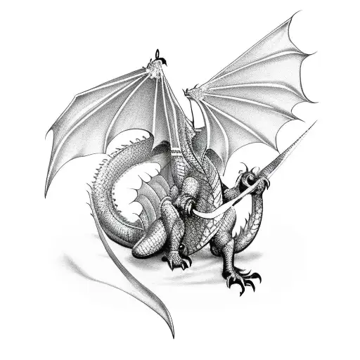 Medieval Dragon Made On Thin Linea