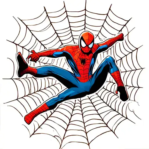 Spiderman Swinging Through Nyc With A Spider Web Background Along With Comic Book Panels