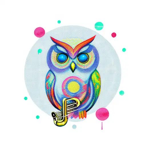 Colorful Owl Playing A Saxophone