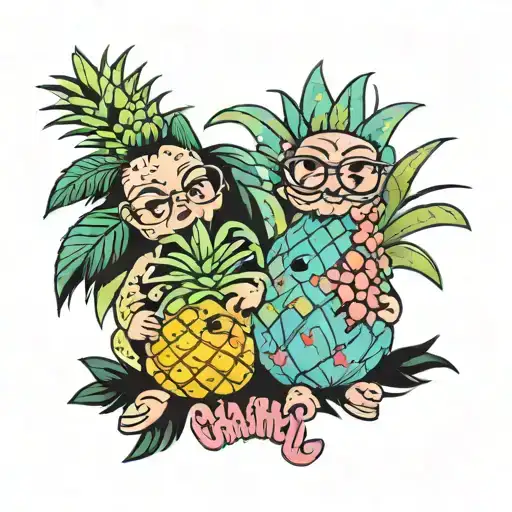 Names Pj And Charlie And A Pineapple Surrounded By Rainbow
