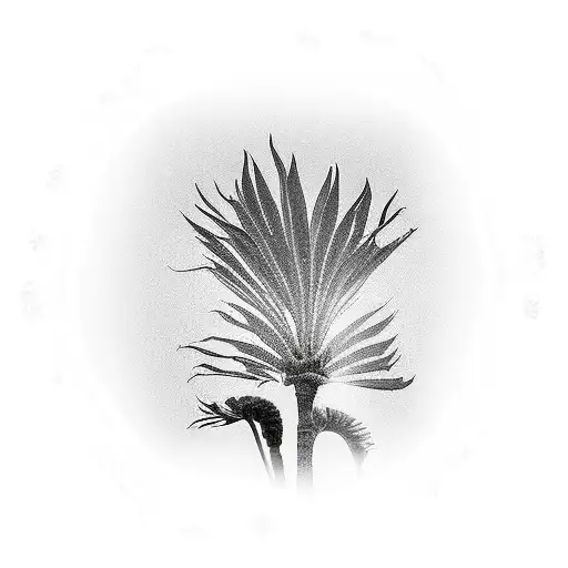 Palm Tree Growing Same Branch With A Sunflower In Container Together