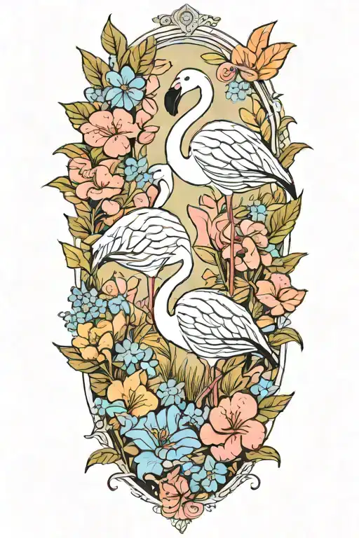 Forget Me Not Flowers And 2 Flamingos