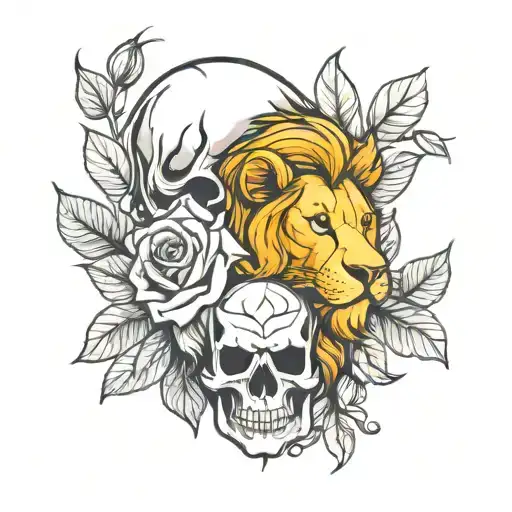 Roses Skull Lion