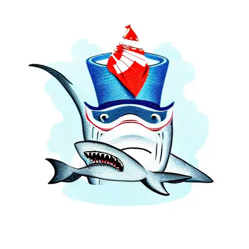 Shark Is Surfing On A Wave With A Top Hat And A Monocle On