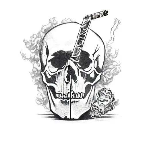 A Skull Smoking A Blunt With Weed Leaves As Smoke In A Sketch Style