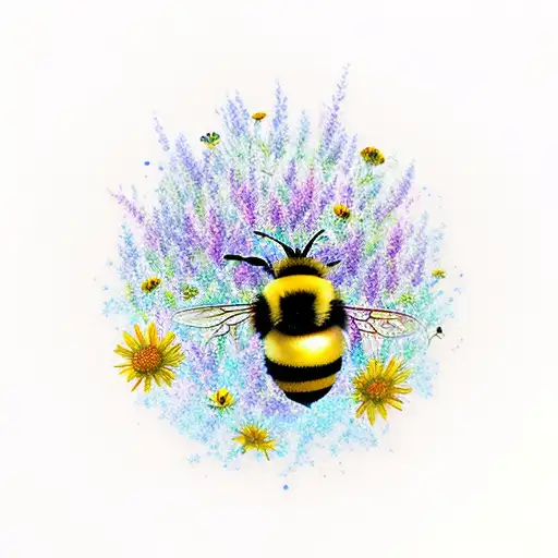 A Whimsical Bumble Bee Floating Among A Galaxy Of Wildflowers