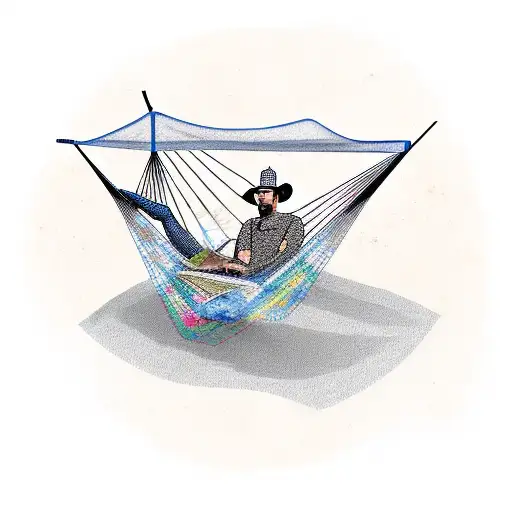 A Cowboy Laying In A Hammock Between Two Palm Trees