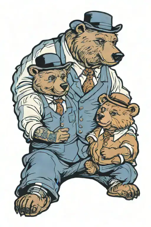 Dad And Son As Bears Dressed In 1920S Suirs