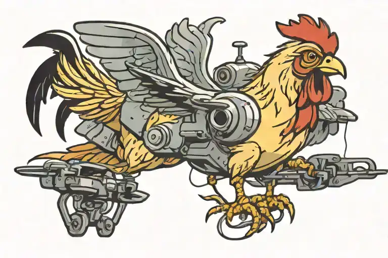 Cartoon Chicken Flying On A Drone