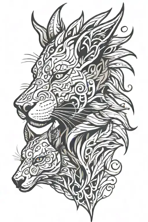 Bright Bold Simple Animal Head Design Representing 2 Personalities One Good And Bad