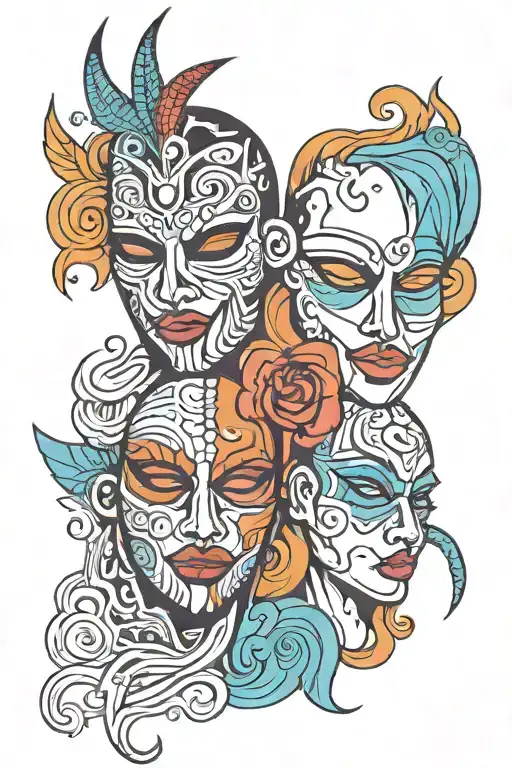 Colourful Bold Simple Mask With 2 Personalities Representing Duality