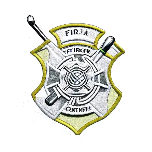 A Firefighter Emblem With A Golf Club Incorporated Into The Design