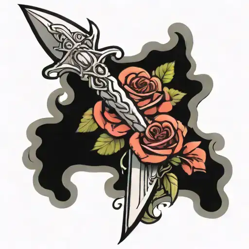 Dagger With Wings And Roses