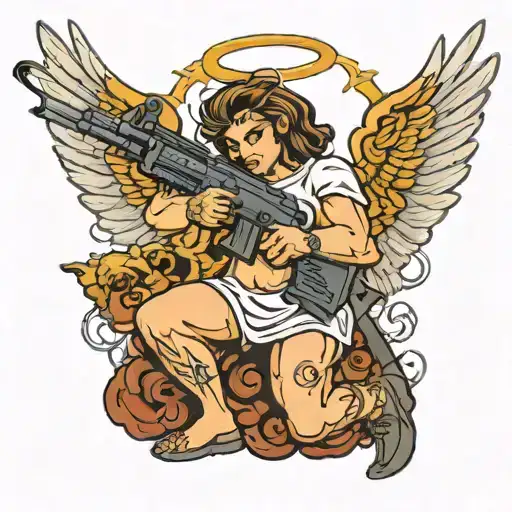 Angel With Ak-47 All Around Calf