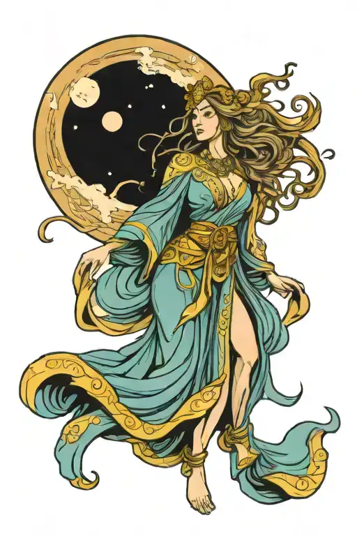 Wisdom Goddess Full Body Standing Flowing Robe Powerful Sexy Full Moon Rising