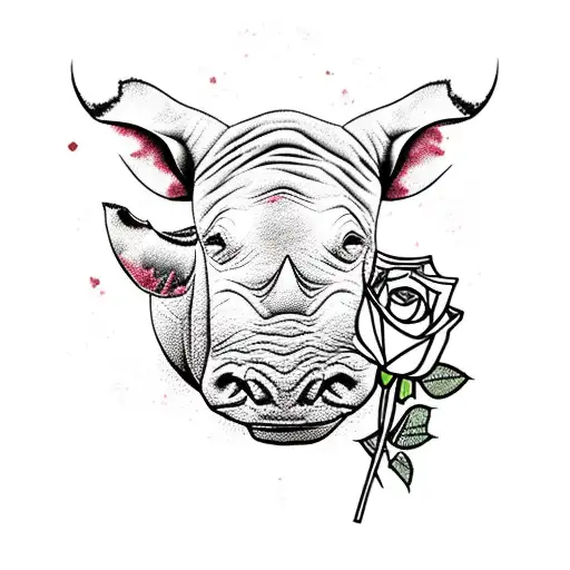 Rhino With Bucket Of Roses And Plenty Lotus And Some Blood
