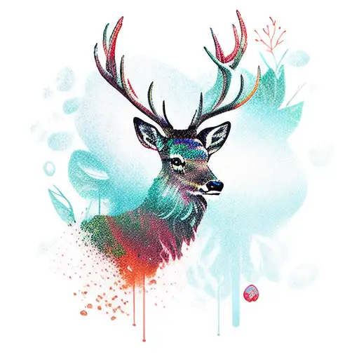 Stag In A Woodland Environment With Water Fall