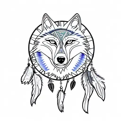 Wolf Dream Catcher Very Detailed Drawing