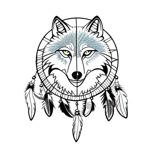 Wolf Dream Catcher Very Detailed Drawing