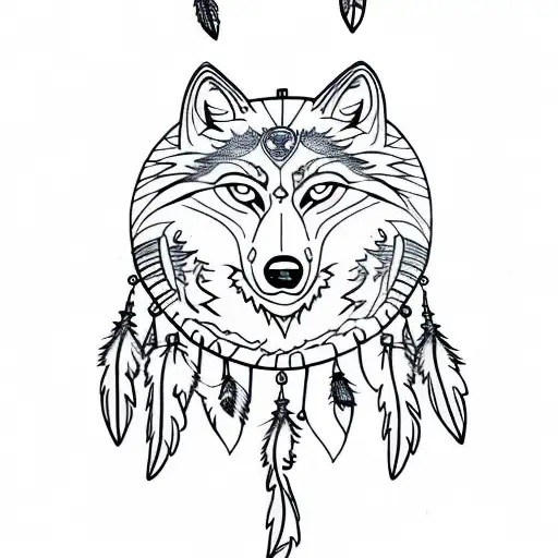 Wolf Dream Catcher Very Detailed Drawing