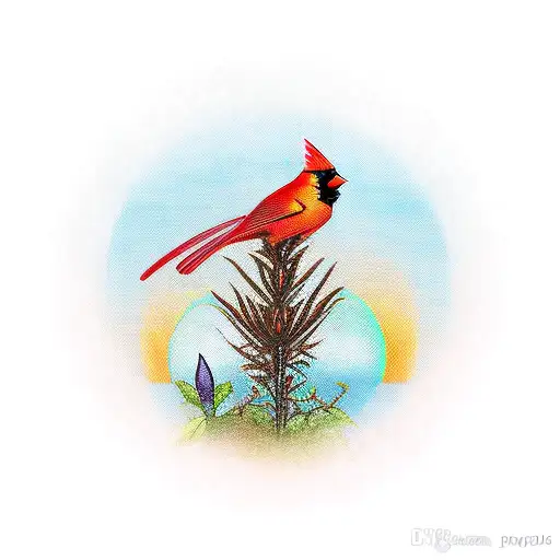 Sunset With Cardinal With Monarch Butterfly