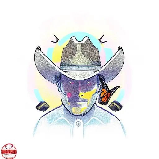 Cowboy Hat By A Sunset With Cardinal With Monarch Butterfly