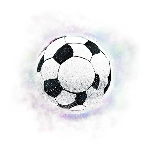 A Black-grey Tattoo Of A Soccer Ball Merging With A Galaxy