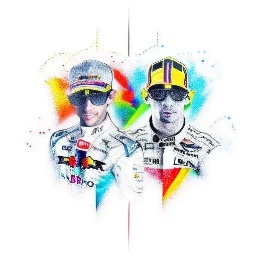 A Dynamic Tattoo Featuring A Formula 1 Car And A Motogp Bike Racing Side By Side