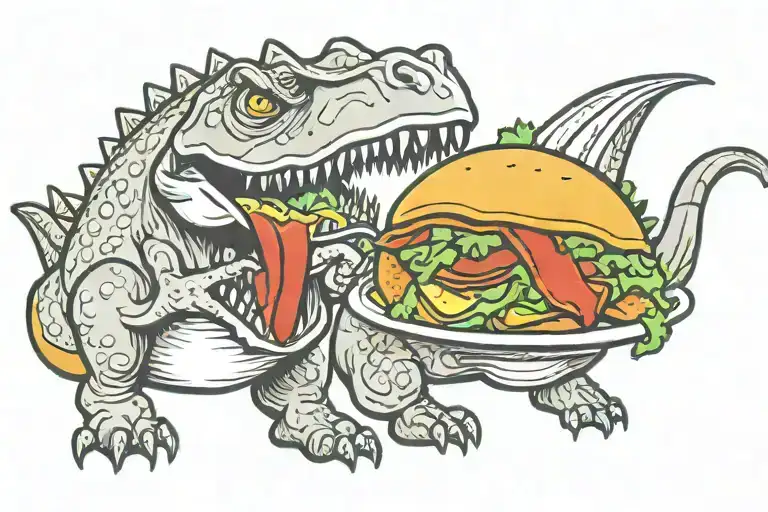 2 Dinosaurs Eating Mexican Food With Nacho Chip Hats