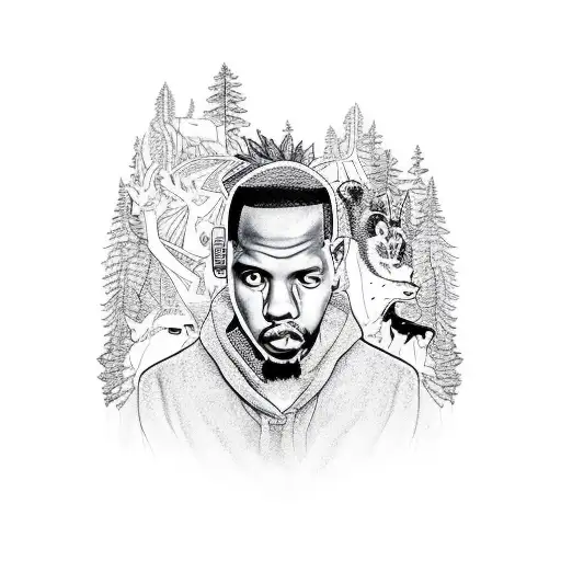 A Tattoo Of A Hip Hop Artist Surrounded By Nature And Animals