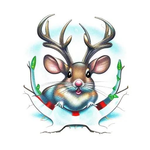 Cartoon Rattitoulie Mouse With Deer Antlers