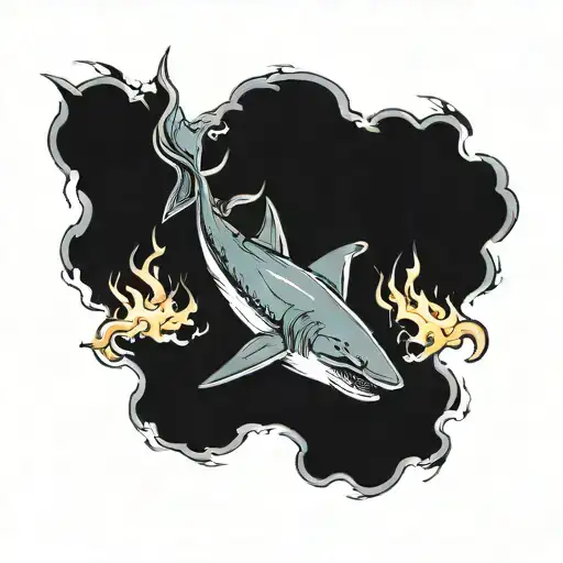 Shark And Dragon Breathing Fire