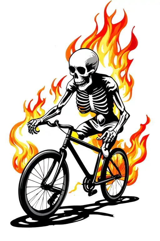 Skeleton Riding Bycicle On Fire