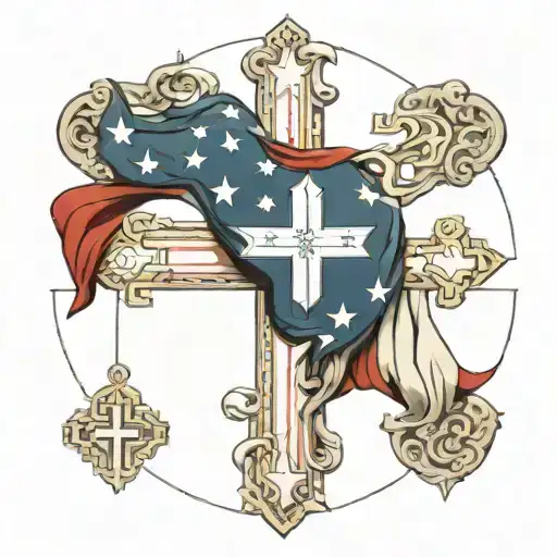A New-school Design Of The American Flag Intertwined With Religious Symbols Like A Cross And Dove
