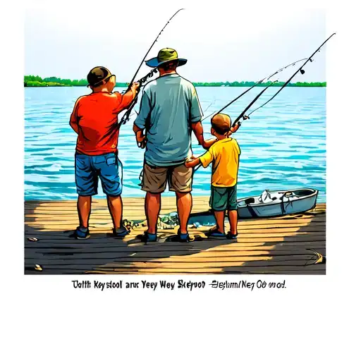 Father And Son Fishing Along Keypot New Jersey Waterfront