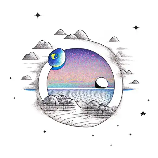 Desert Island With Half Moon In The Background