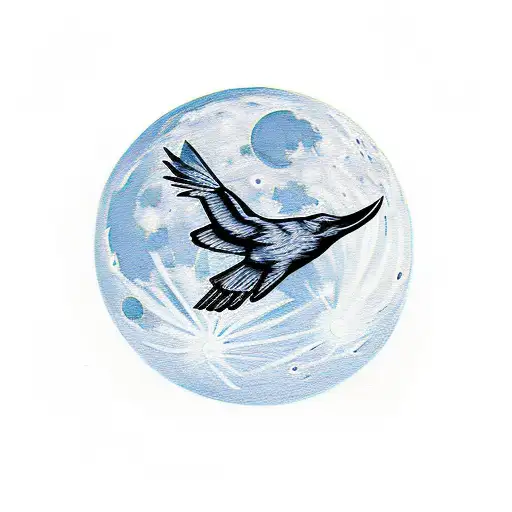 Moon With A Raven Flying In Front Of It With Lightning In The Background