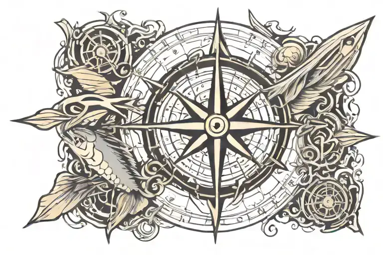 Nautical Compass With Fish Bone Arrow