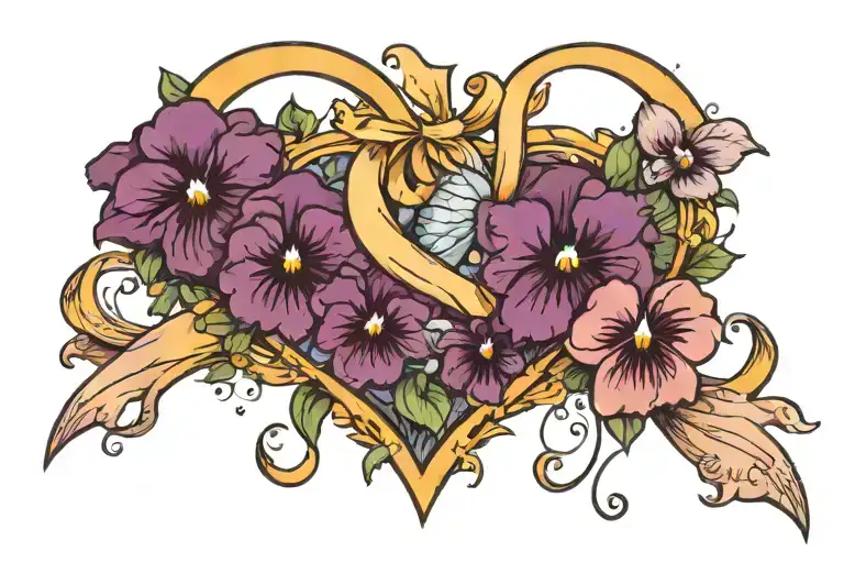 A Heart Of Pansies With A Ribbon And The Pieces Fish In The Middle