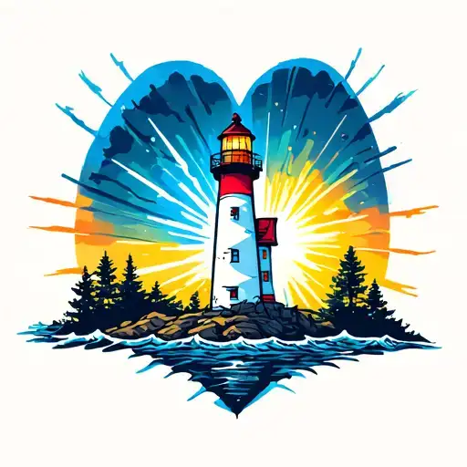 Lighthouse With Light Ray That Ends With Half Heart