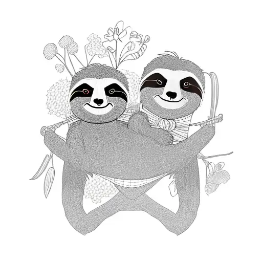 A Sloth And Teddy Bear Sharing A Hammock Made Of Flowers