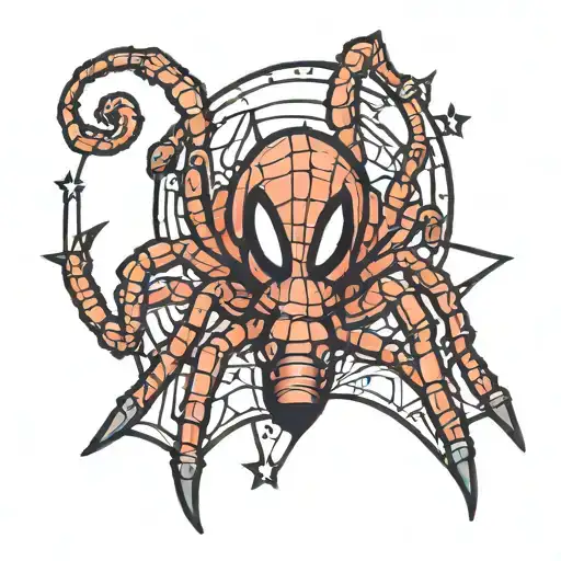 Spider Crawling Side View With Stars And The Numbers 777 Simple