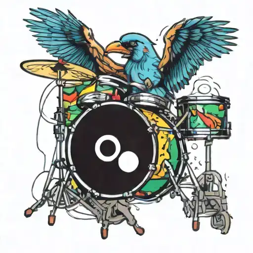 A Colorful Tattoo Of A Bird Playing The Drums In Different Countries Around The World
