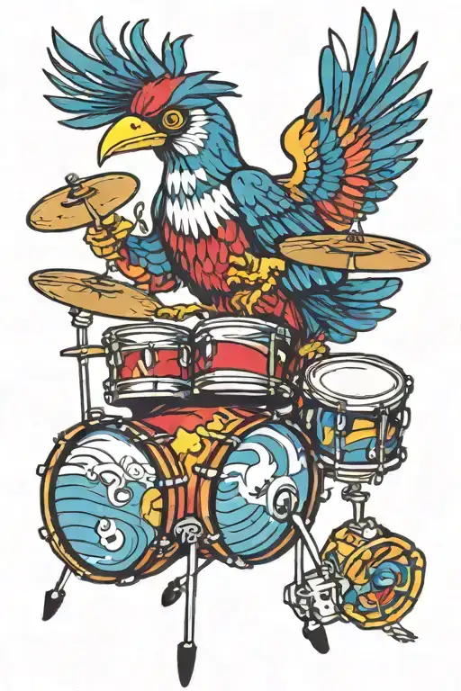 A Colorful Tattoo Of A Bird Playing The Drums In Different Countries Around The World