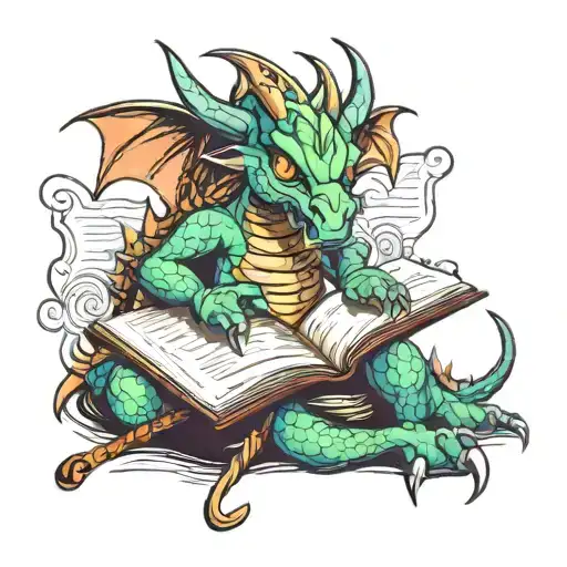 Pretty Dragon With Sword Over A Book