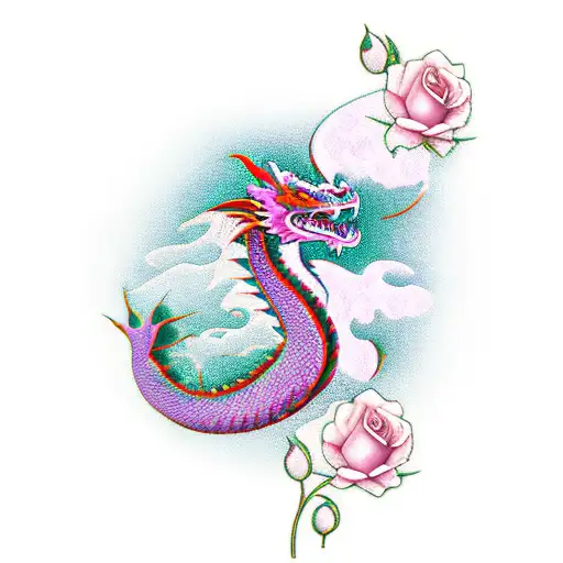 Dragon With Three Roses