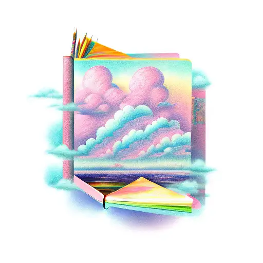 Open Book With Pastel Clouds In Background Of Book